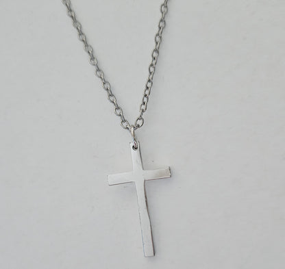 Cross Necklace Silver Plated Pendant and Silver Plated 60Cm Chain Religious