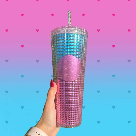 Starbucks Pink and Blue Ombre Grid 24 Oz Venti Tumbler