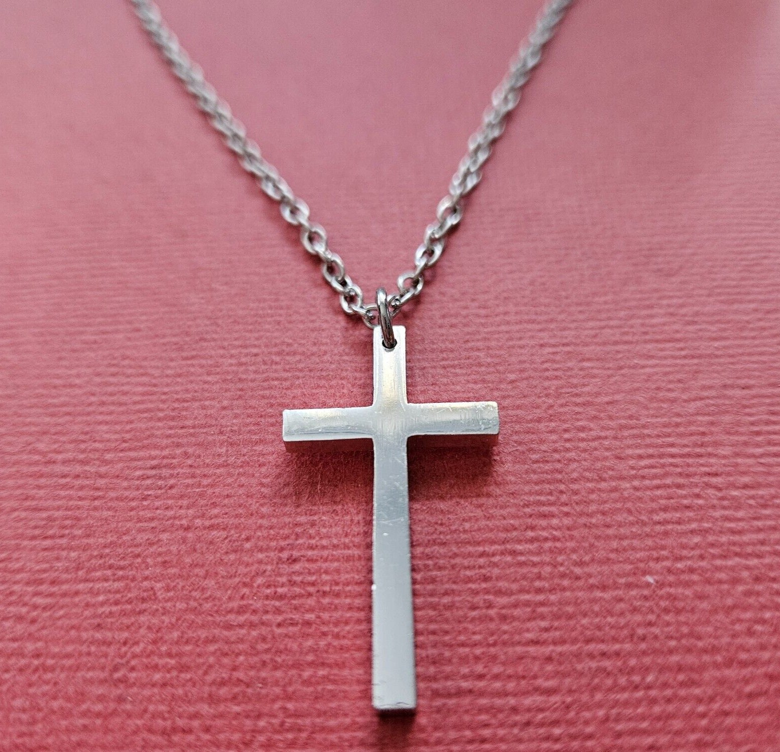 Cross Necklace Silver Plated Pendant and Silver Plated 60Cm Chain Religious