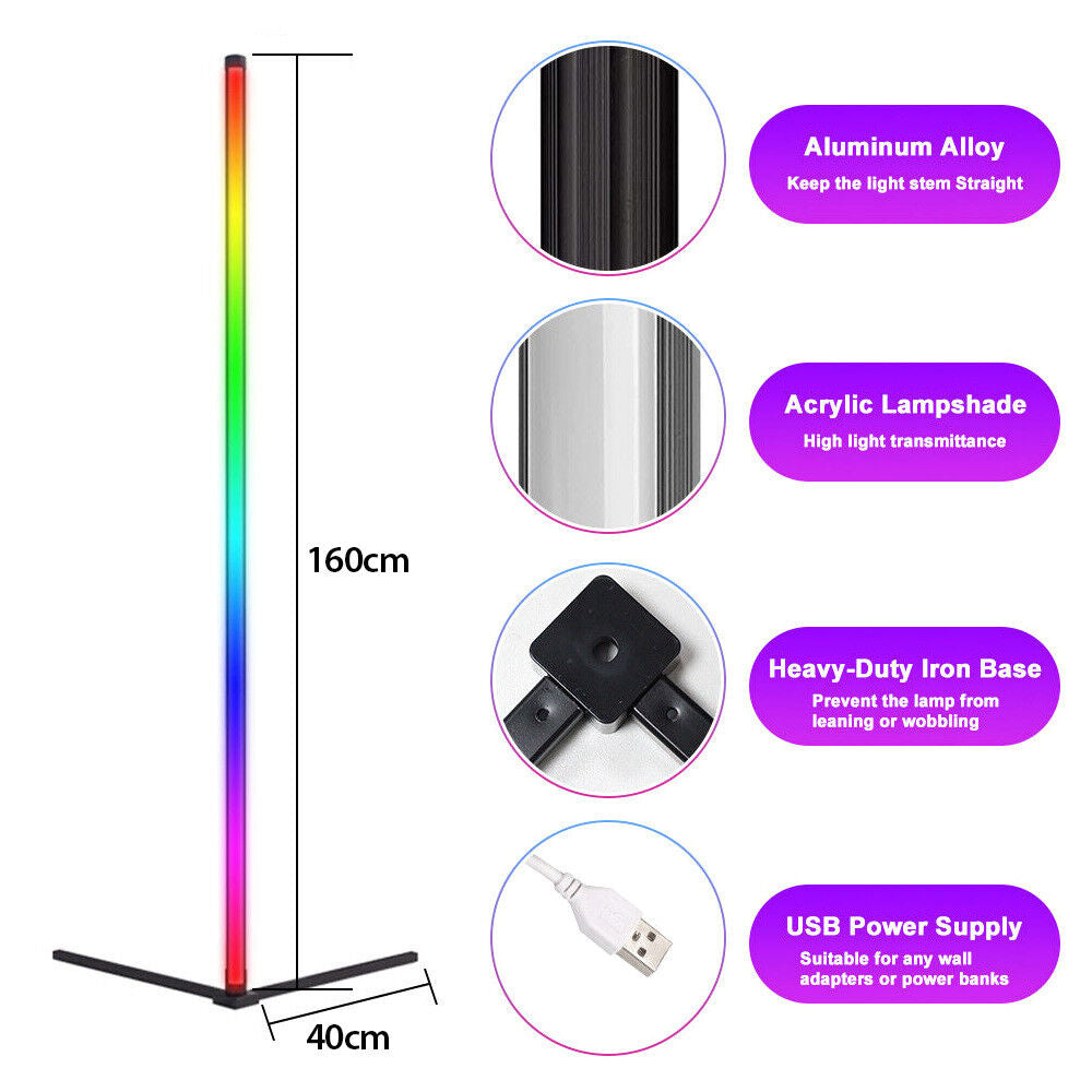 160CM RGB Floor Lamp Corner Light Stand LED Bluetooth Remote Control Streaming