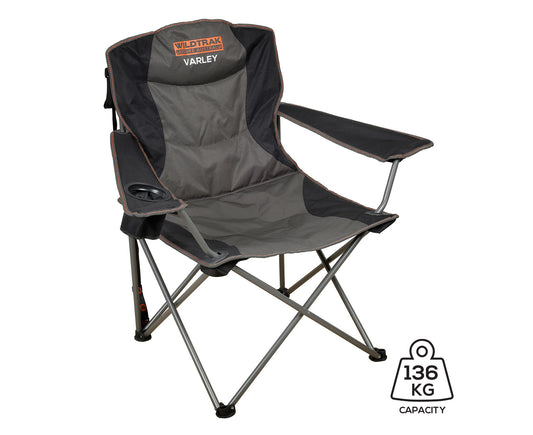 Varley 100Cm Camp Chair Foldable Camping Seat W/ Cup Holder Grey/Black