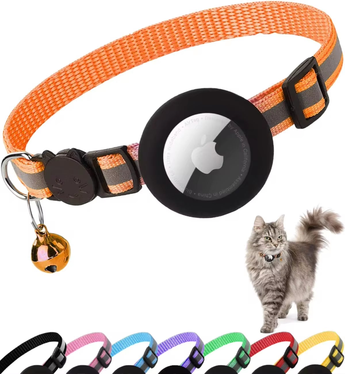 Airtag Cat Collar Breakaway, Reflective Kitten Collar with Apple Air Tag Holder and Bell for Girl Boy Cats, 0.4 Inches