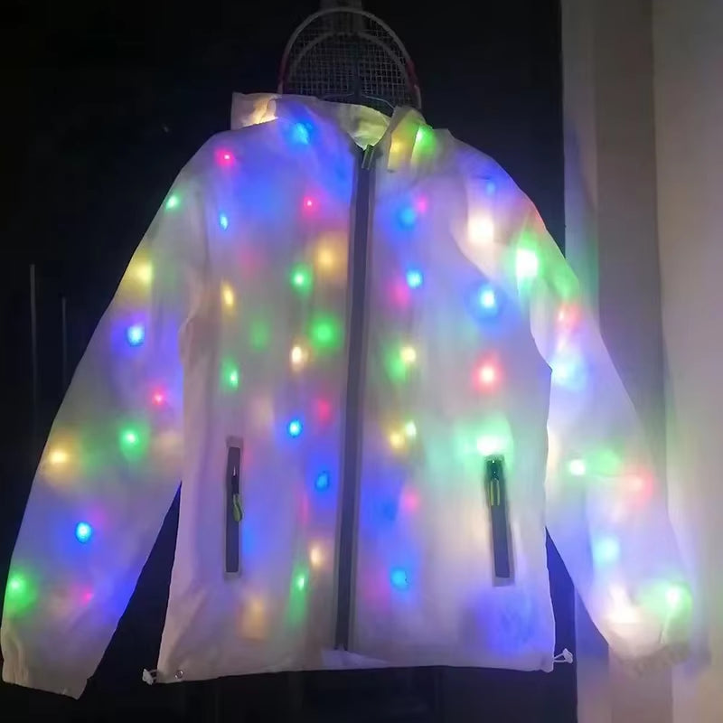 Dancing Costume LED Jacket Luminous Led Cosplay Clothes Halloween Costume Party Clothes Pocket with Zipper