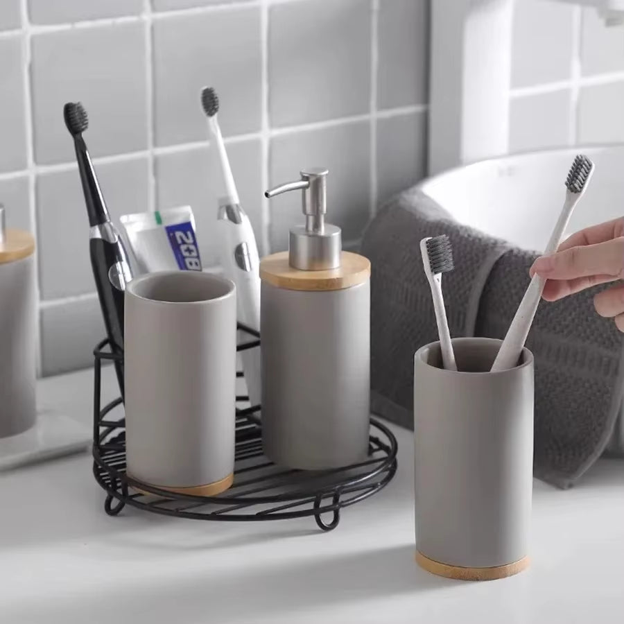 A Set of Ceramic Toothbrush Holder Cup Bathroom Lotion Containers Suitable for Family Hotel Bathroom Accessories