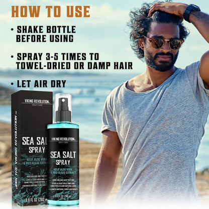 '- Sea Salt Spray for Hair Men - 260 Ml - Hair Texturizing Spray with Kelp, Aloe Vera & Red Algae Extract - Surf Spray - Volume & Texture - Gifts for Men