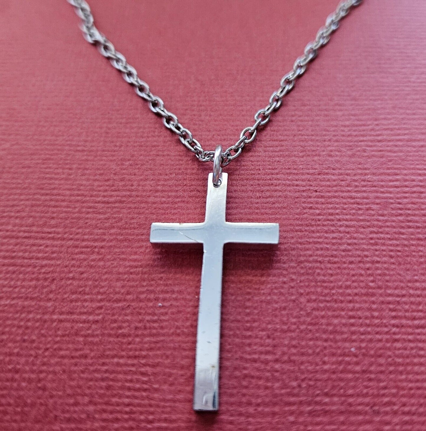 Cross Necklace Silver Plated Pendant and Silver Plated 60Cm Chain Religious