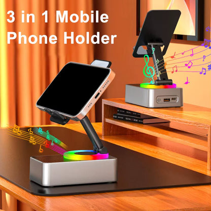 3-In-1 Mobile Phone Holder, Audio Power Bank, Bluetooth Call Speaker, Multi-Function Foldable Rotating Desktop Stand