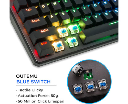 87-Key Mechanical Keyboard, RGB LED, Outemu Blue Switch, Green Axis Keyboard, Gaming Keyboard